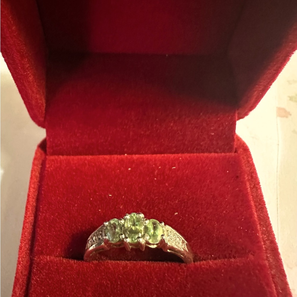 3-Stone Small Light Green Tourmaline Sterling Silver Ring - Size 7